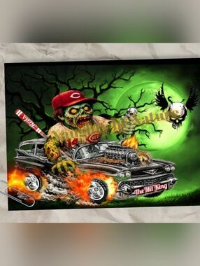 Pete Rose Zombie Baseball Driver Graphic Matal Poster - Green